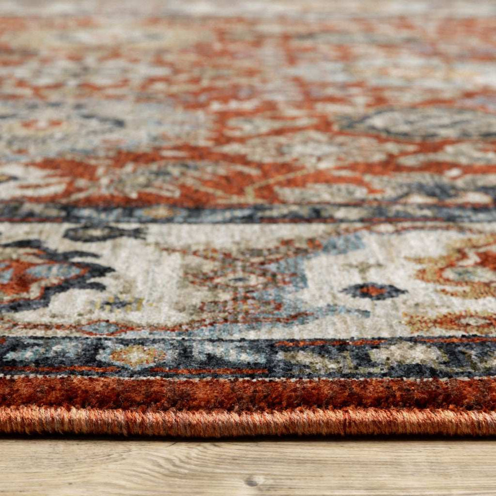 10' X 13' Red Blue Ivory Gold And Navy Oriental Power Loom Stain Resistant Area Rug With Fringe - Homeroots - Flyclothing LLC