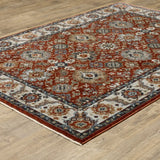 10' X 13' Red Blue Ivory Gold And Navy Oriental Power Loom Stain Resistant Area Rug With Fringe - Homeroots - Flyclothing LLC