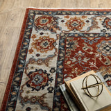 10' X 13' Red Blue Ivory Gold And Navy Oriental Power Loom Stain Resistant Area Rug With Fringe - Homeroots - Flyclothing LLC