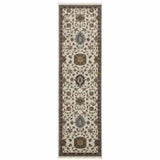 2' X 8' Beige Rust Red Blue Gold And Grey Oriental Power Loom Stain Resistant Runner Rug With Fringe - Homeroots - Flyclothing LLC