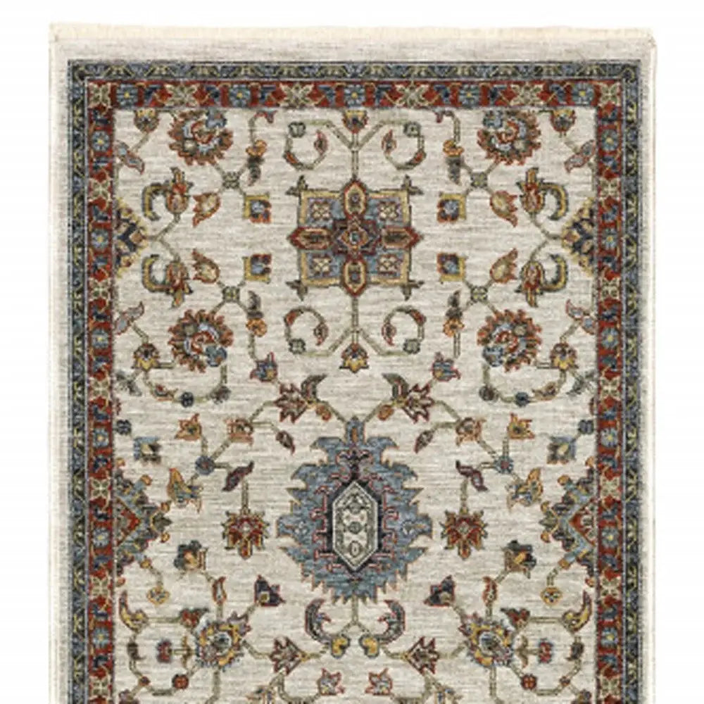 2' X 8' Beige Rust Red Blue Gold And Grey Oriental Power Loom Stain Resistant Runner Rug With Fringe - Homeroots - Flyclothing LLC