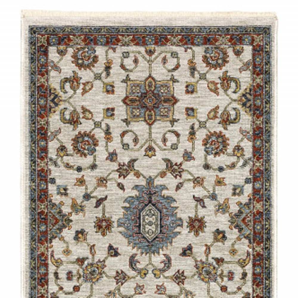 2' X 8' Beige Rust Red Blue Gold And Grey Oriental Power Loom Stain Resistant Runner Rug With Fringe - Homeroots - Flyclothing LLC