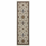 2' X 8' Beige Rust Red Blue Gold And Grey Oriental Power Loom Stain Resistant Runner Rug With Fringe - Homeroots