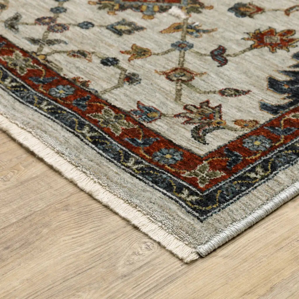 2' X 8' Beige Rust Red Blue Gold And Grey Oriental Power Loom Stain Resistant Runner Rug With Fringe - Homeroots - Flyclothing LLC