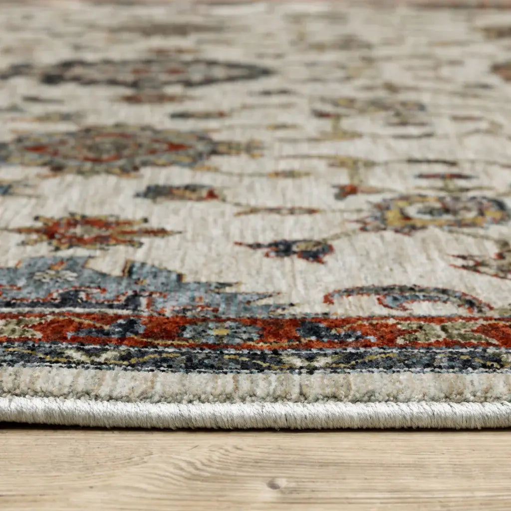 2' X 8' Beige Rust Red Blue Gold And Grey Oriental Power Loom Stain Resistant Runner Rug With Fringe - Homeroots - Flyclothing LLC