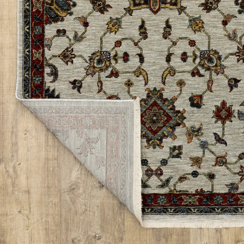 2' X 8' Beige Rust Red Blue Gold And Grey Oriental Power Loom Stain Resistant Runner Rug With Fringe - Homeroots - Flyclothing LLC