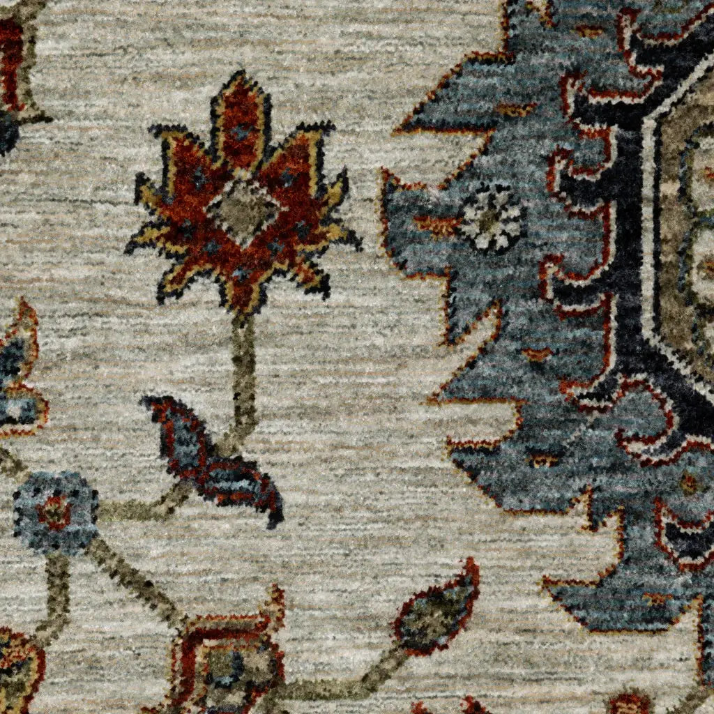 2' X 8' Beige Rust Red Blue Gold And Grey Oriental Power Loom Stain Resistant Runner Rug With Fringe - Homeroots - Flyclothing LLC