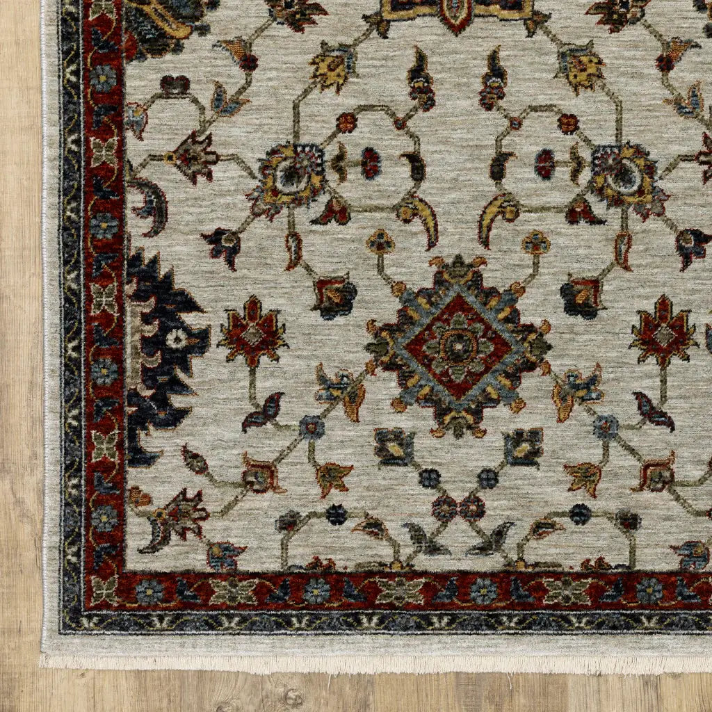 2' X 8' Beige Rust Red Blue Gold And Grey Oriental Power Loom Stain Resistant Runner Rug With Fringe - Homeroots - Flyclothing LLC