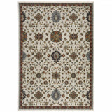 2' X 3' Ivory Grey Rust Red Gold And Shades Of Blue Oriental Power Loom Stain Resistant Area Rug With Fringe - Homeroots - Flyclothing LLC