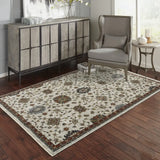 2' X 3' Ivory Grey Rust Red Gold And Shades Of Blue Oriental Power Loom Stain Resistant Area Rug With Fringe - Homeroots - Flyclothing LLC