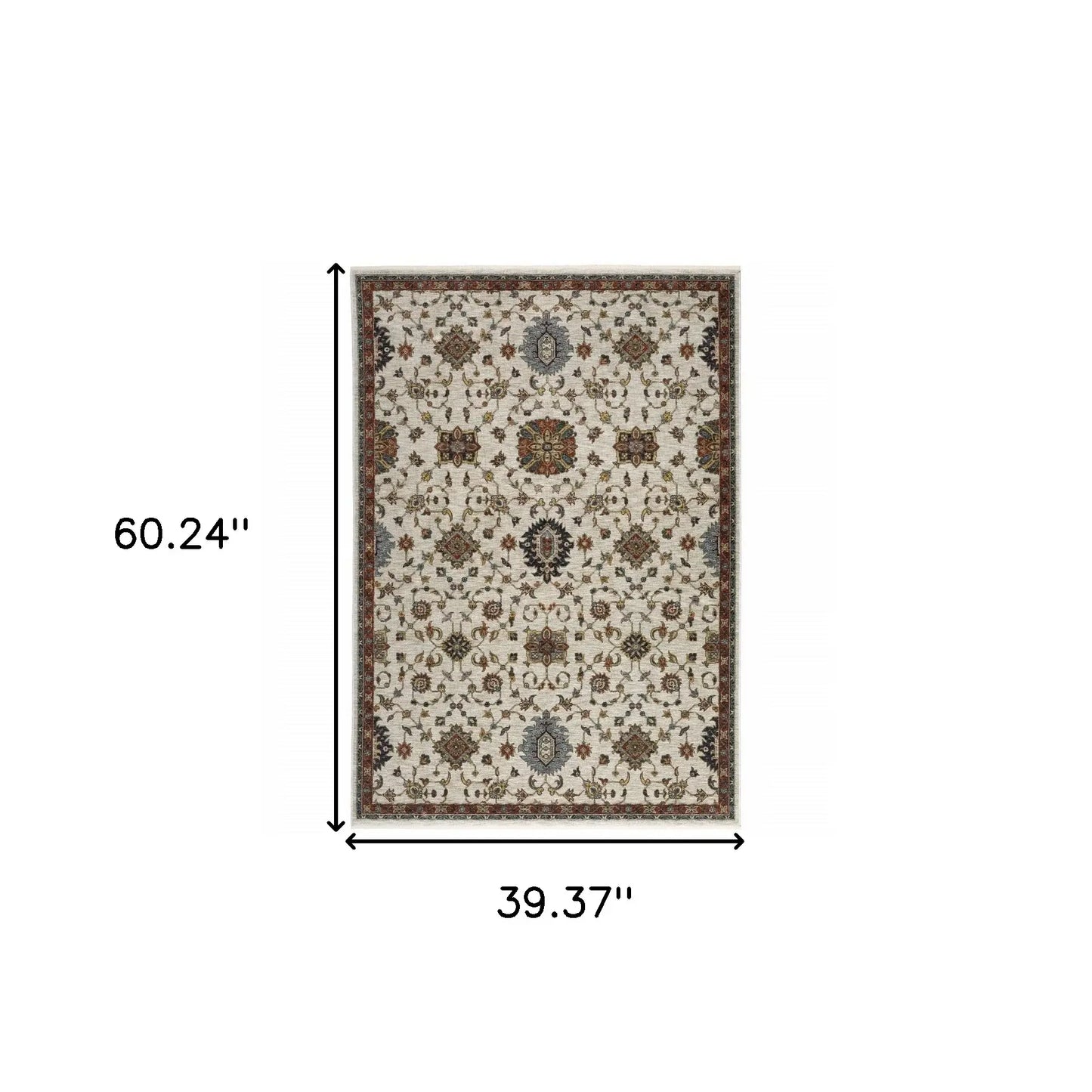3' X 5' Beige Rust Red Blue Gold And Grey Oriental Power Loom Stain Resistant Area Rug With Fringe - Homeroots - Flyclothing LLC