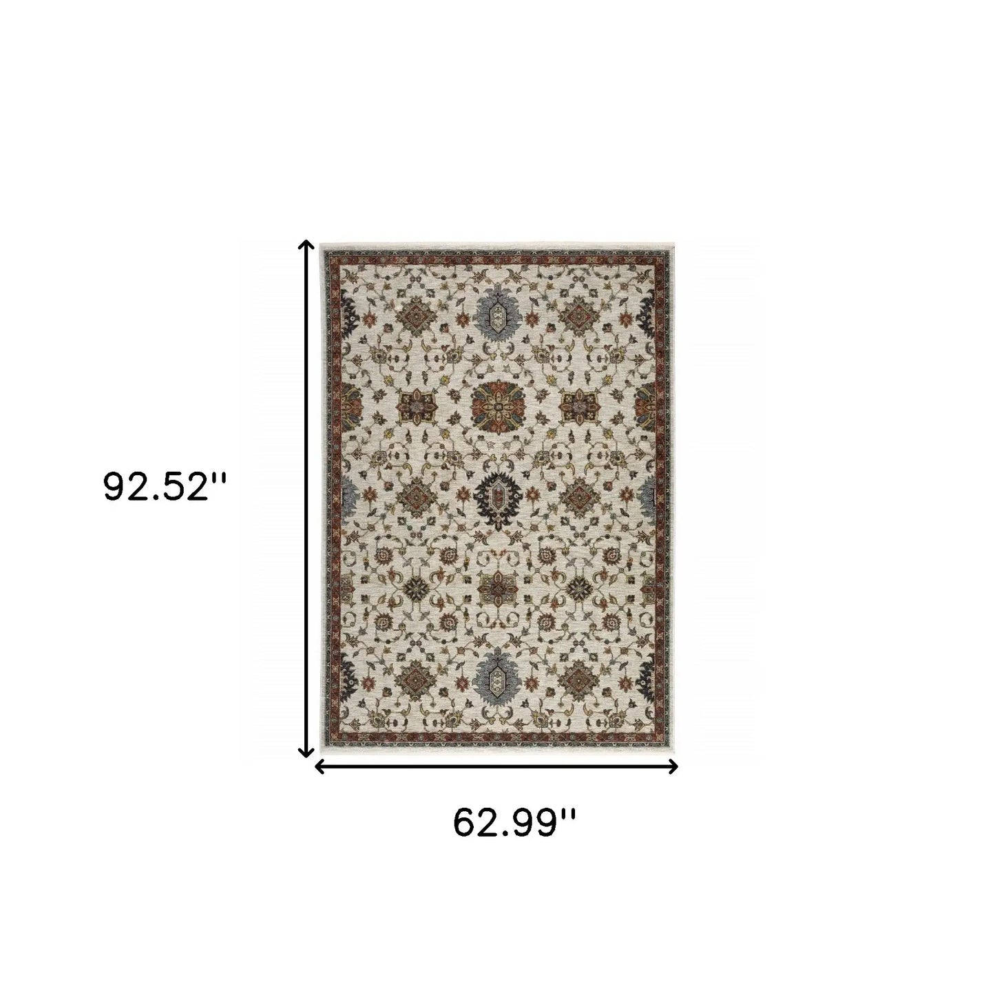 5' X 8' Beige Rust Red Blue Gold And Grey Oriental Power Loom Stain Resistant Area Rug With Fringe - Homeroots - Flyclothing LLC