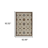 5' X 8' Beige Rust Red Blue Gold And Grey Oriental Power Loom Stain Resistant Area Rug With Fringe - Homeroots - Flyclothing LLC
