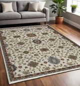 5' X 8' Beige Rust Red Blue Gold And Grey Oriental Power Loom Stain Resistant Area Rug With Fringe - Homeroots - Flyclothing LLC
