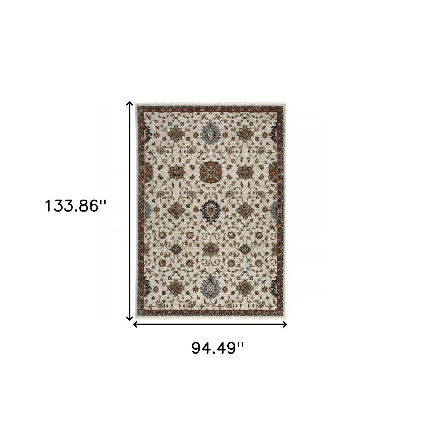 8' X 11' Beige Rust Red Blue Gold And Grey Oriental Power Loom Stain Resistant Area Rug With Fringe - Homeroots - Flyclothing LLC