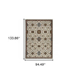 8' X 11' Beige Rust Red Blue Gold And Grey Oriental Power Loom Stain Resistant Area Rug With Fringe - Homeroots - Flyclothing LLC
