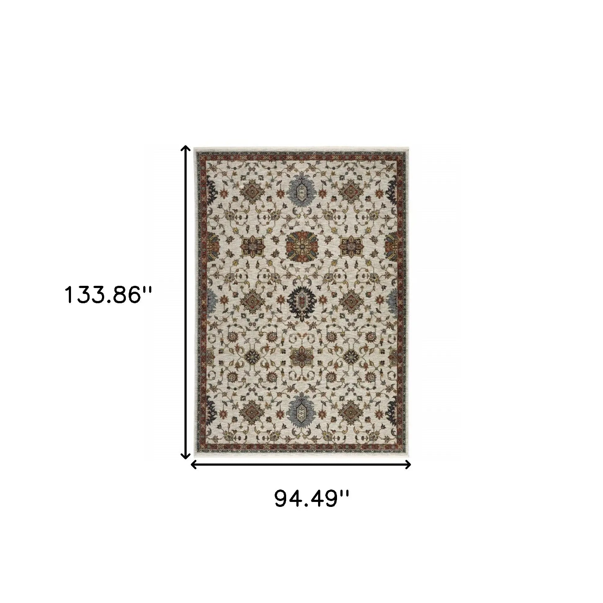 8' X 11' Beige Rust Red Blue Gold And Grey Oriental Power Loom Stain Resistant Area Rug With Fringe - Homeroots - Flyclothing LLC