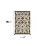 8' X 11' Beige Rust Red Blue Gold And Grey Oriental Power Loom Stain Resistant Area Rug With Fringe - Homeroots - Flyclothing LLC