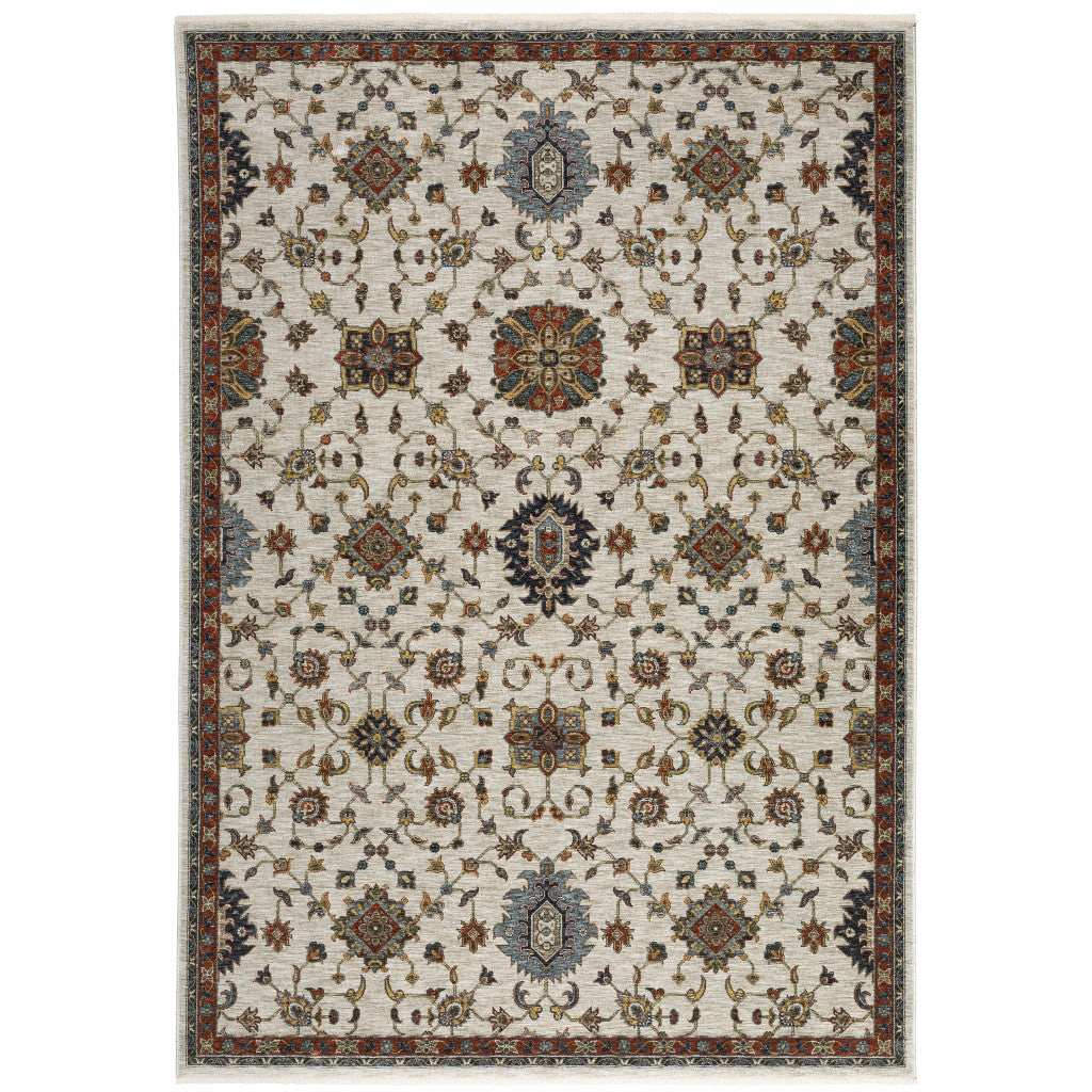 10' X 13' Beige Rust Red Blue Gold And Grey Oriental Power Loom Stain Resistant Area Rug With Fringe - Homeroots - Flyclothing LLC