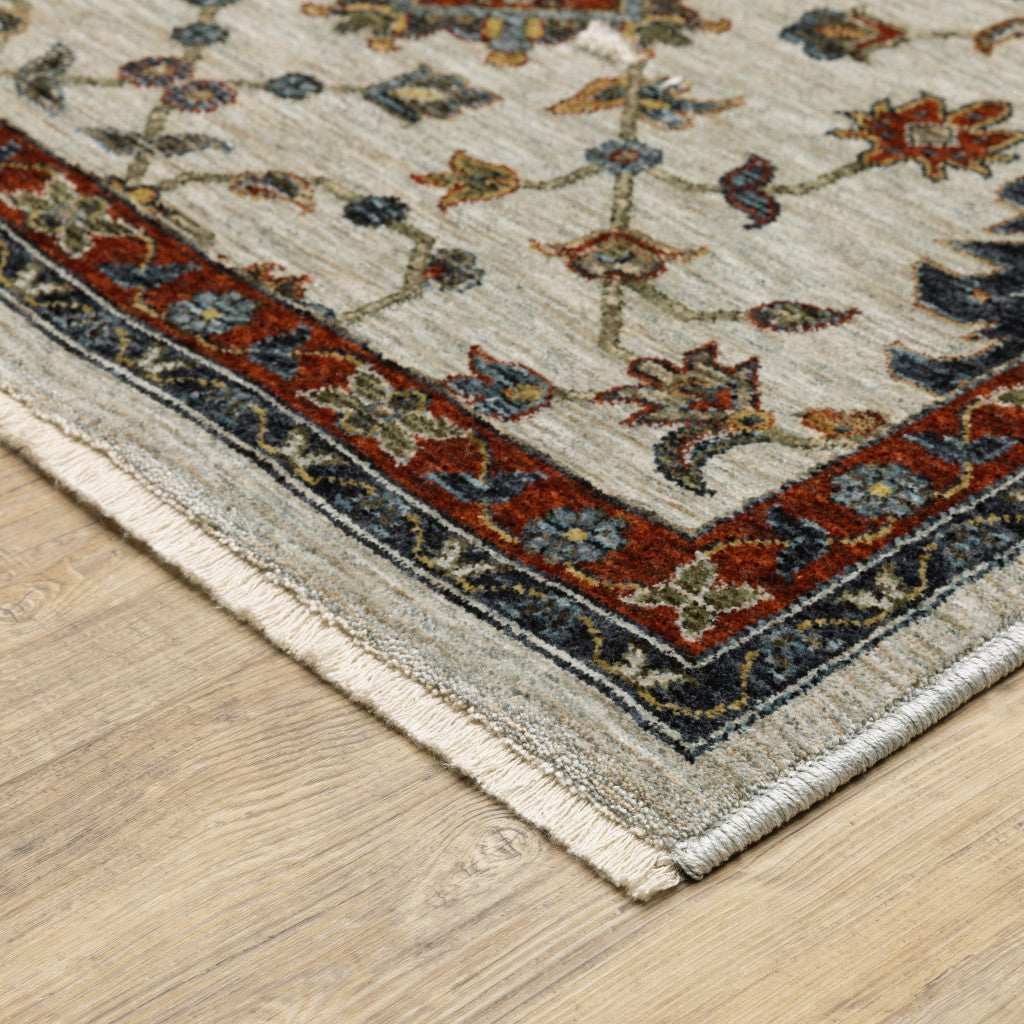 10' X 13' Beige Rust Red Blue Gold And Grey Oriental Power Loom Stain Resistant Area Rug With Fringe - Homeroots - Flyclothing LLC
