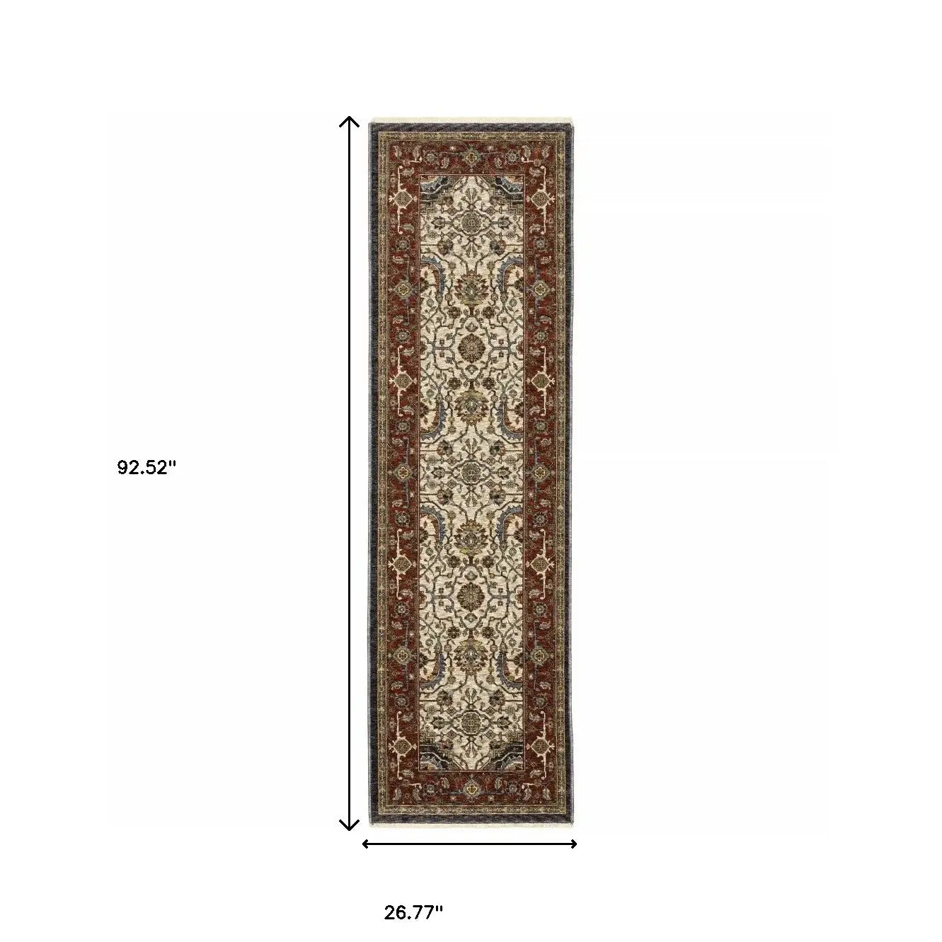 2' X 8' Ivory Beige Red Blue Gold Green And Navy Oriental Power Loom Stain Resistant Runner Rug With Fringe - Homeroots - Flyclothing LLC