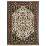 5' X 8' Ivory Beige Red Blue Gold Green And Navy Oriental Power Loom Stain Resistant Area Rug With Fringe - Homeroots - Flyclothing LLC