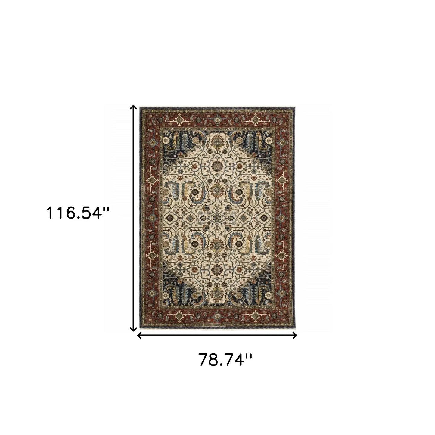 6' X 9' Ivory Beige Red Blue Gold Green And Navy Oriental Power Loom Stain Resistant Area Rug With Fringe - Homeroots - Flyclothing LLC
