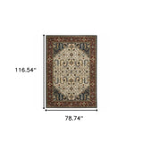 6' X 9' Ivory Beige Red Blue Gold Green And Navy Oriental Power Loom Stain Resistant Area Rug With Fringe - Homeroots - Flyclothing LLC