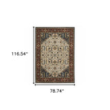 6' X 9' Ivory Beige Red Blue Gold Green And Navy Oriental Power Loom Stain Resistant Area Rug With Fringe - Homeroots - Flyclothing LLC