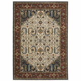 8' X 11' Ivory Beige Red Blue Gold Green And Navy Oriental Power Loom Stain Resistant Area Rug With Fringe - Homeroots - Flyclothing LLC