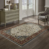 10' X 13' Ivory Beige Red Blue Gold Green And Navy Oriental Power Loom Stain Resistant Area Rug With Fringe - Homeroots - Flyclothing LLC