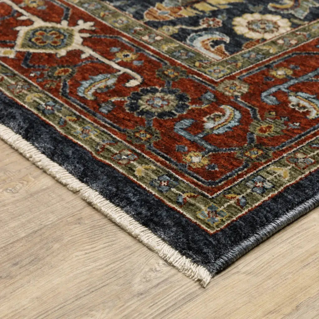 10' X 13' Ivory Beige Red Blue Gold Green And Navy Oriental Power Loom Stain Resistant Area Rug With Fringe - Homeroots - Flyclothing LLC