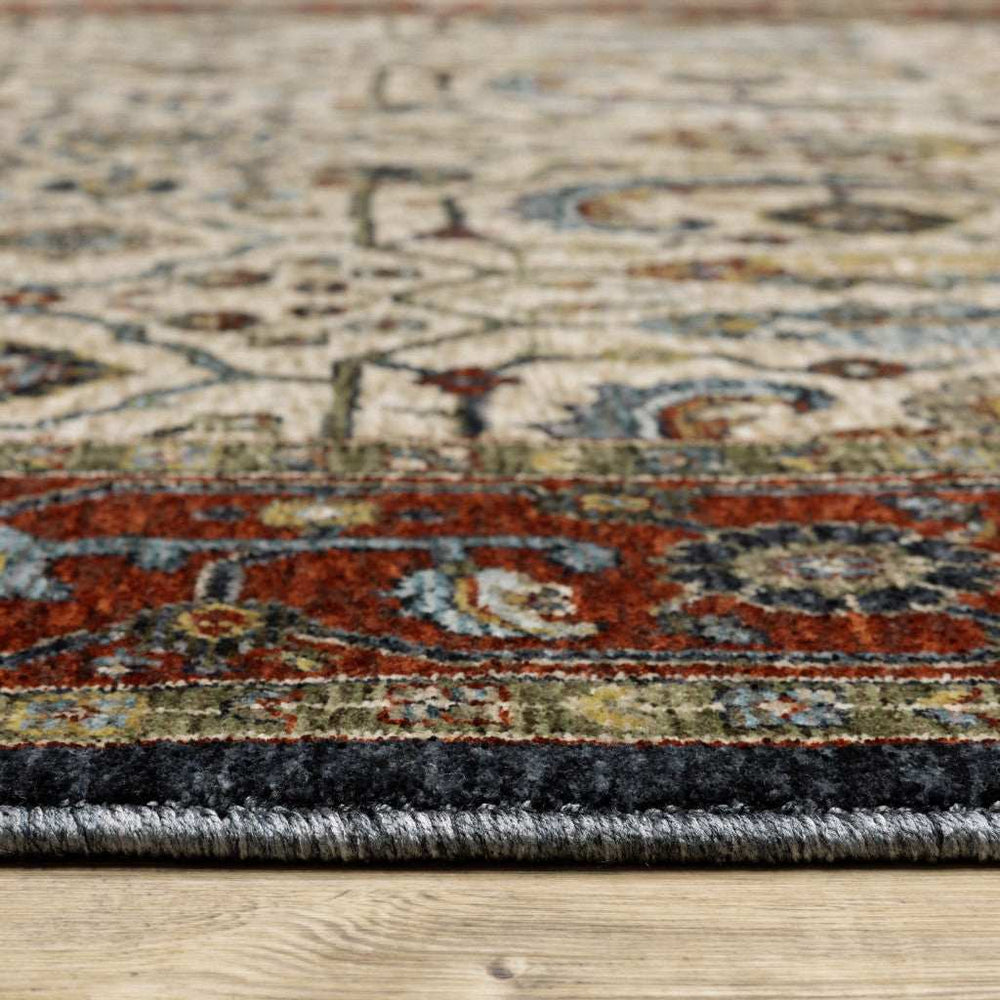 10' X 13' Ivory Beige Red Blue Gold Green And Navy Oriental Power Loom Stain Resistant Area Rug With Fringe - Homeroots - Flyclothing LLC