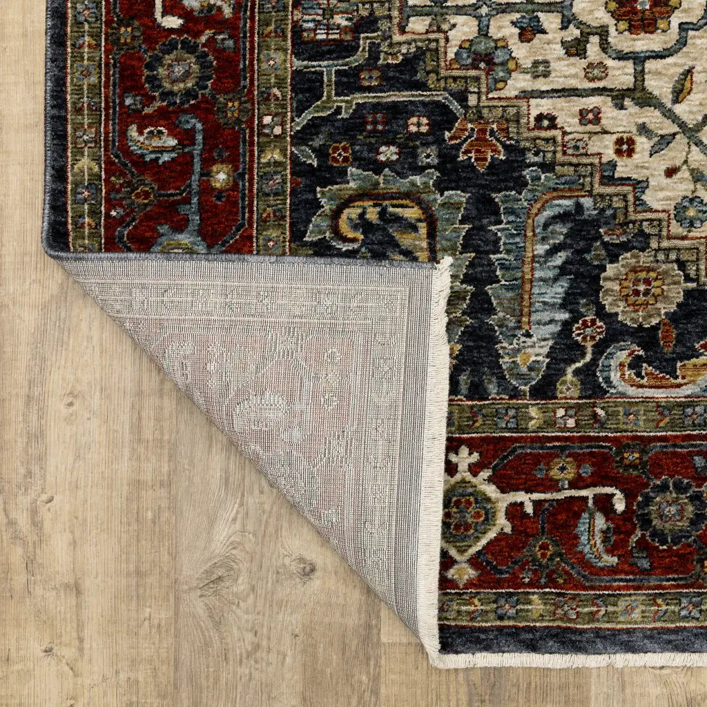 10' X 13' Ivory Beige Red Blue Gold Green And Navy Oriental Power Loom Stain Resistant Area Rug With Fringe - Homeroots - Flyclothing LLC