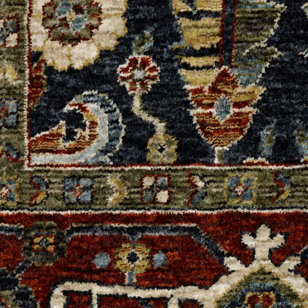 10' X 13' Ivory Beige Red Blue Gold Green And Navy Oriental Power Loom Stain Resistant Area Rug With Fringe - Homeroots - Flyclothing LLC