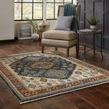 2' X 3' Blue Rust Red Beige Orange Gold And Tan Oriental Power Loom Stain Resistant Area Rug With Fringe - Homeroots - Flyclothing LLC