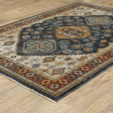 2' X 3' Blue Rust Red Beige Orange Gold And Tan Oriental Power Loom Stain Resistant Area Rug With Fringe - Homeroots - Flyclothing LLC