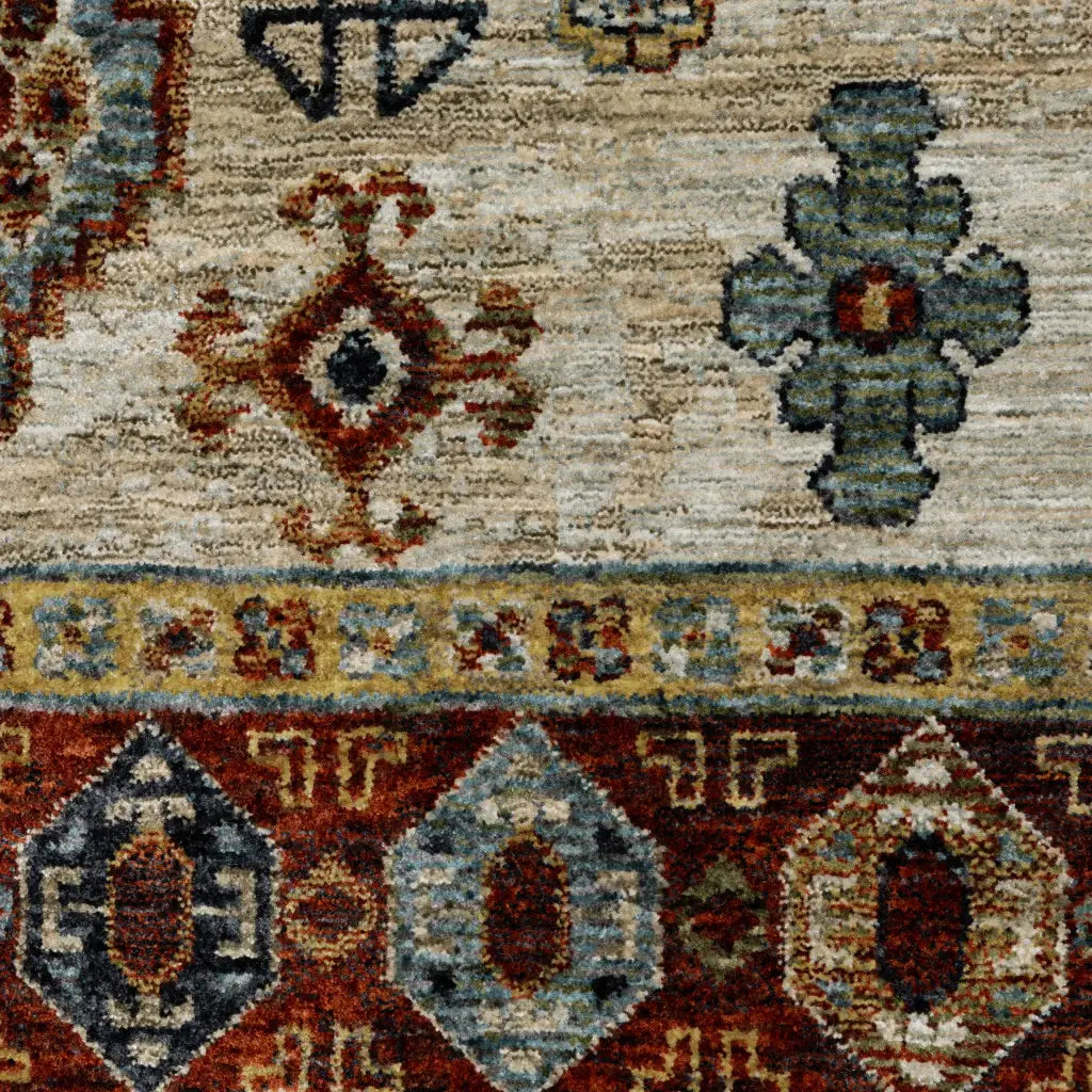2' X 3' Blue Rust Red Beige Orange Gold And Tan Oriental Power Loom Stain Resistant Area Rug With Fringe - Homeroots - Flyclothing LLC