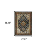 3' X 5' Blue Red Beige Orange Gold And Tan Oriental Power Loom Stain Resistant Area Rug With Fringe - Homeroots - Flyclothing LLC
