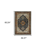3' X 5' Blue Red Beige Orange Gold And Tan Oriental Power Loom Stain Resistant Area Rug With Fringe - Homeroots - Flyclothing LLC