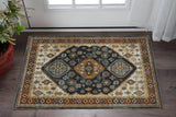 3' X 5' Blue Red Beige Orange Gold And Tan Oriental Power Loom Stain Resistant Area Rug With Fringe - Homeroots - Flyclothing LLC