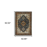 5' X 8' Blue Red Beige Orange Gold And Tan Oriental Power Loom Stain Resistant Area Rug With Fringe - Homeroots - Flyclothing LLC