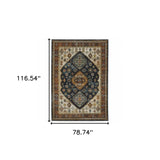 6' X 9' Blue Red Beige Orange Gold And Tan Oriental Power Loom Stain Resistant Area Rug With Fringe - Homeroots - Flyclothing LLC