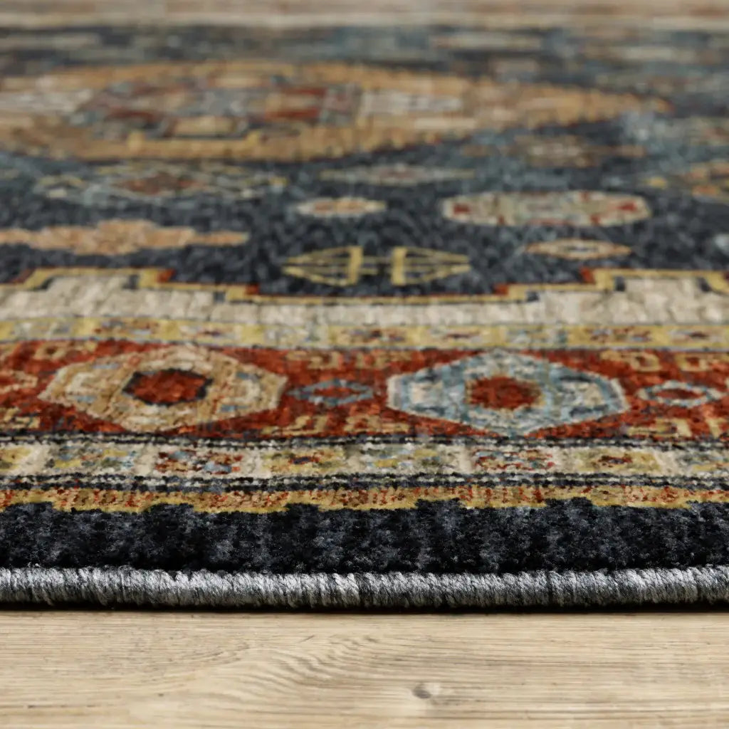 6' X 9' Blue Red Beige Orange Gold And Tan Oriental Power Loom Stain Resistant Area Rug With Fringe - Homeroots - Flyclothing LLC