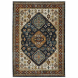 10' X 13' Blue Red Beige Orange Gold And Tan Oriental Power Loom Stain Resistant Area Rug With Fringe - Homeroots