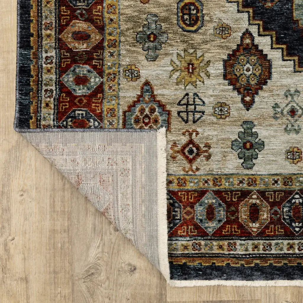 10' X 13' Blue Red Beige Orange Gold And Tan Oriental Power Loom Stain Resistant Area Rug With Fringe - Homeroots - Flyclothing LLC