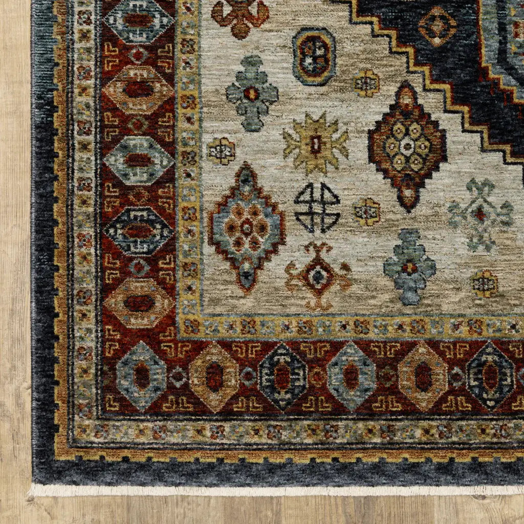 10' X 13' Blue Red Beige Orange Gold And Tan Oriental Power Loom Stain Resistant Area Rug With Fringe - Homeroots - Flyclothing LLC