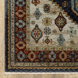 10' X 13' Blue Red Beige Orange Gold And Tan Oriental Power Loom Stain Resistant Area Rug With Fringe - Homeroots
