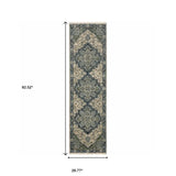 2' X 8' Blue And Beige Oriental Power Loom Runner Rug With Fringe - Homeroots - Flyclothing LLC