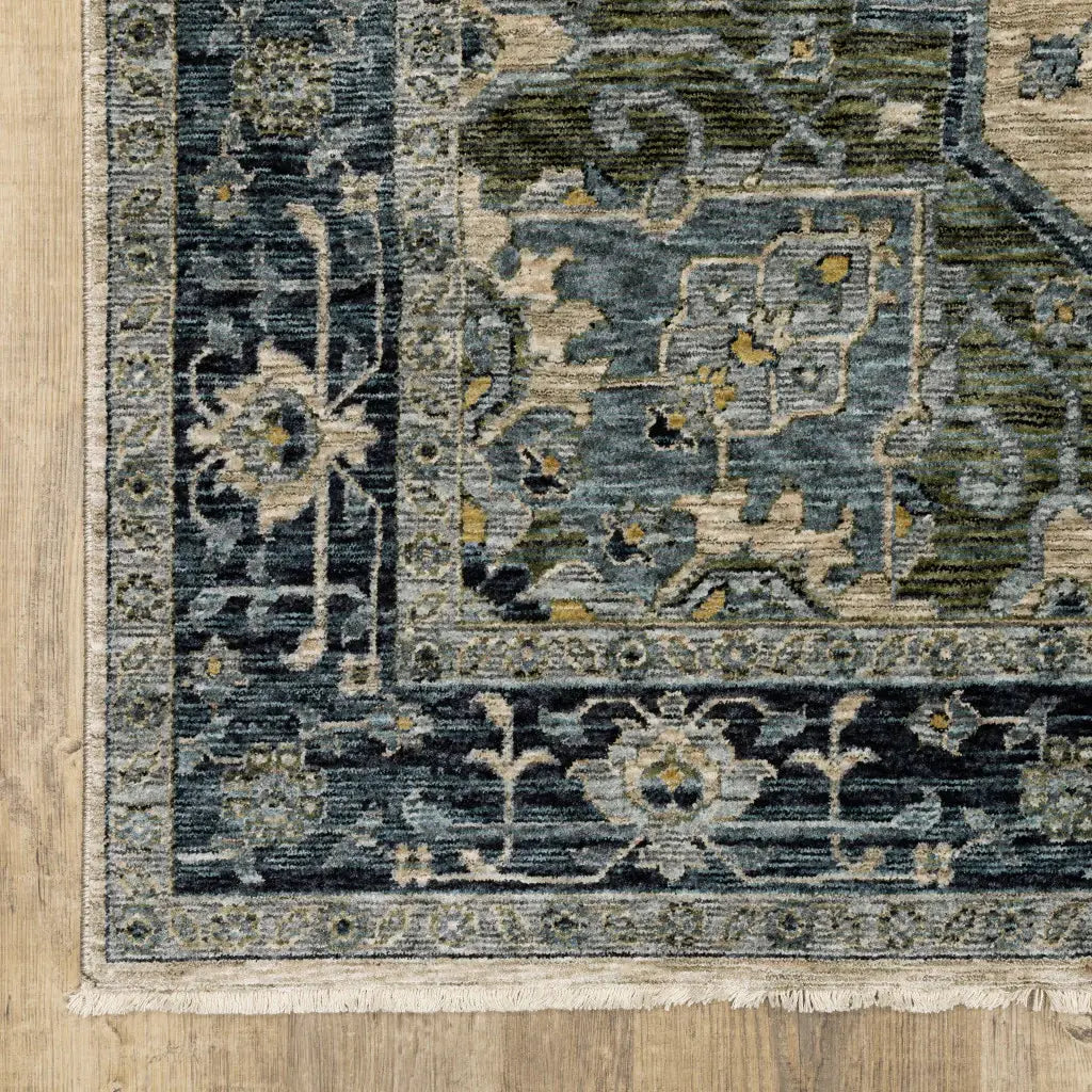 2' X 8' Blue And Beige Oriental Power Loom Runner Rug With Fringe - Homeroots - Flyclothing LLC
